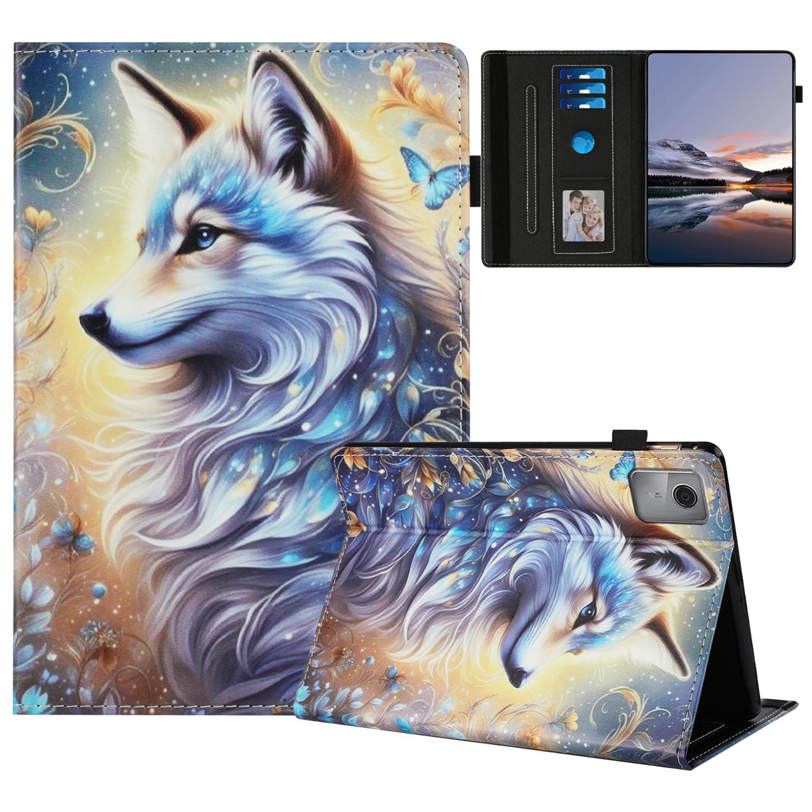 

Чехол для планшета Lenovo Tab M11/Xiaoxin Pad 11 2024, кожаный чехол с рисунком, с функцией автопробуждения/автоматического сна, держатель для карт White Wolf