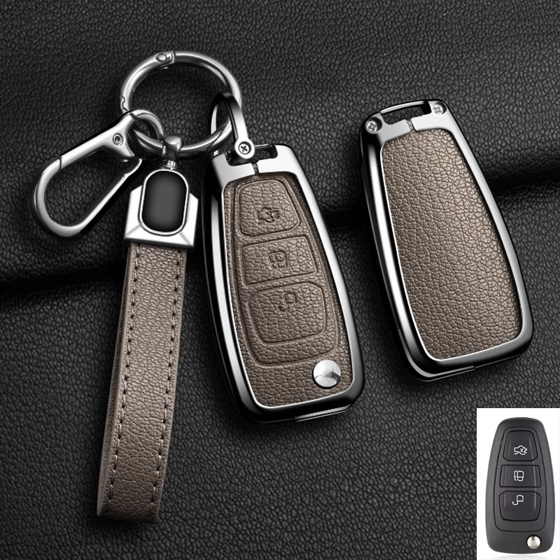 Zinklegering Leer Auto Sleutelhoesje Cover voor Ford Fiesta Ranger C-Max S-Max Focus 3 4 Galaxy Mondeo Transit Tourneo Custom MK4