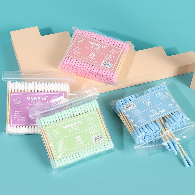Multi-Color Double-Headed Spiral Cotton Swab Pack for Makeup Removal