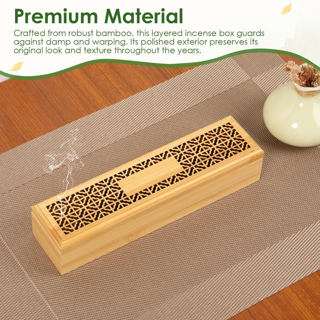 2Pcs Bamboo Incense Holder Burner Coffin Incense Holder with Storage for Stick for Yoga Room/Bedroom/Study Room/Office