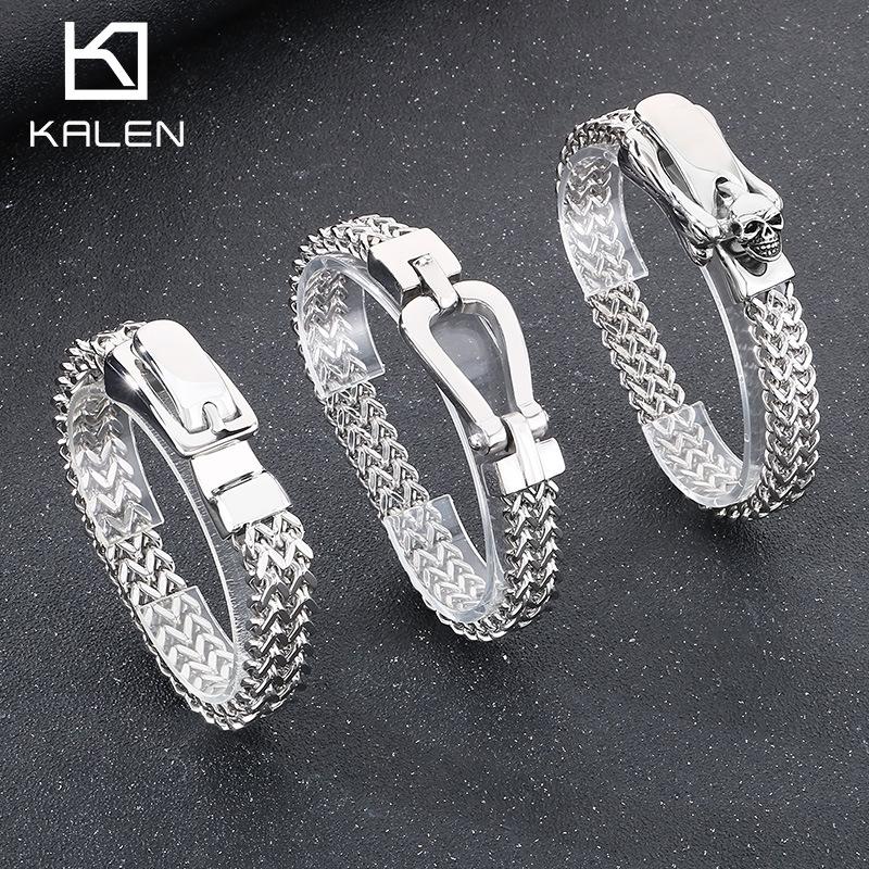 Hipster Stainless Steel Cast Titanium Steel Bracelet, Smooth Simple Skull Nail Buckle Men'S Bracelet