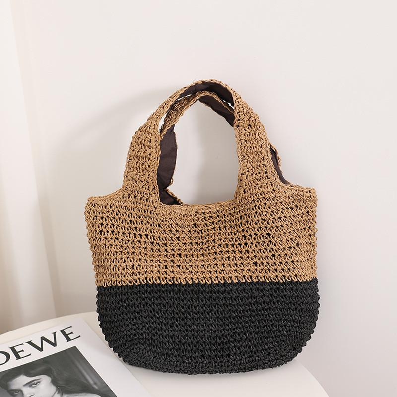 IELGY Color Matching Casual Portable Straw Bag Contrast Color Woven Seaside Vacation Beach Bag