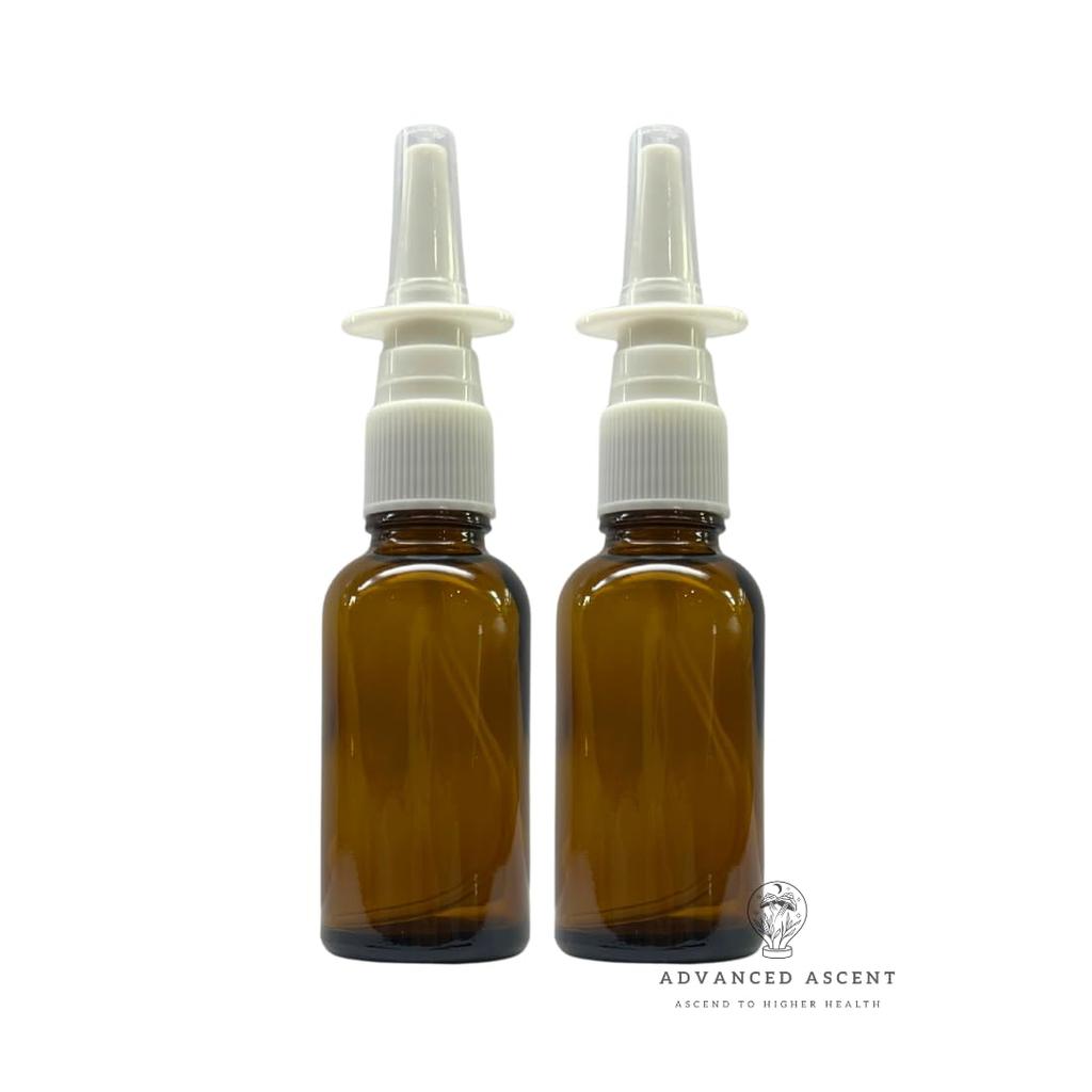 Amber Glass 1 oz Nasal Spray Bottles 2 Pack - Refillable Empty Glass Sprayers for Saline, Essential Oils, Travel Sized, UV Protective