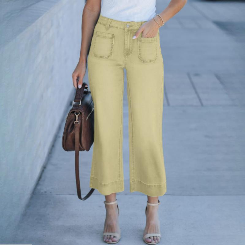 

Женские летние свободные широкие прямые брюки, выстиранные джинсы, укороченные брюки M хаки