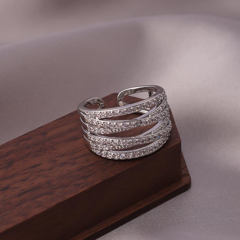 Bague Vague Diamant Multicouche Style Coréen pour Femmes - Bijou d'Index Mode Européenne & Américaine