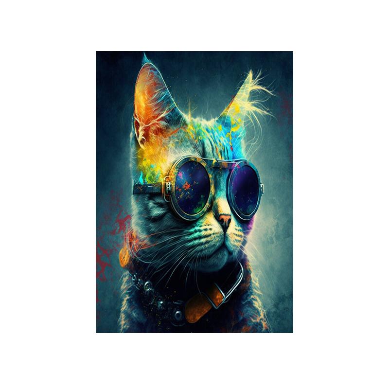 Sweet And Cute Cat With Glasses Canvas Painting Wall Animal Art Posters and Print Mural Picture Modern Living Room Home Decor