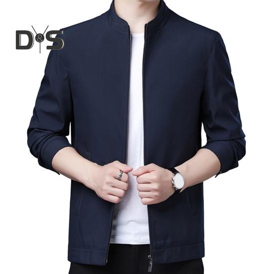 

Мужское весенне-осеннее пальто с воротником-стойкой, однотонный кардиган на молнии с длинными рукавами, облегающий деловой костюм с карманами, мужской костюм, куртка XL темно-синий