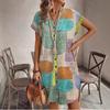 European and American Women's Summer Geometric Print Elegant V-neck Button Up Dress