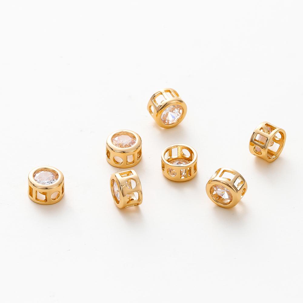2/4/6Pcs 18K Gold Plated Rhinestone Round Beads Brass Metal Cubic Zirconia Spacer Beads DIY Jewelry Making Accessories