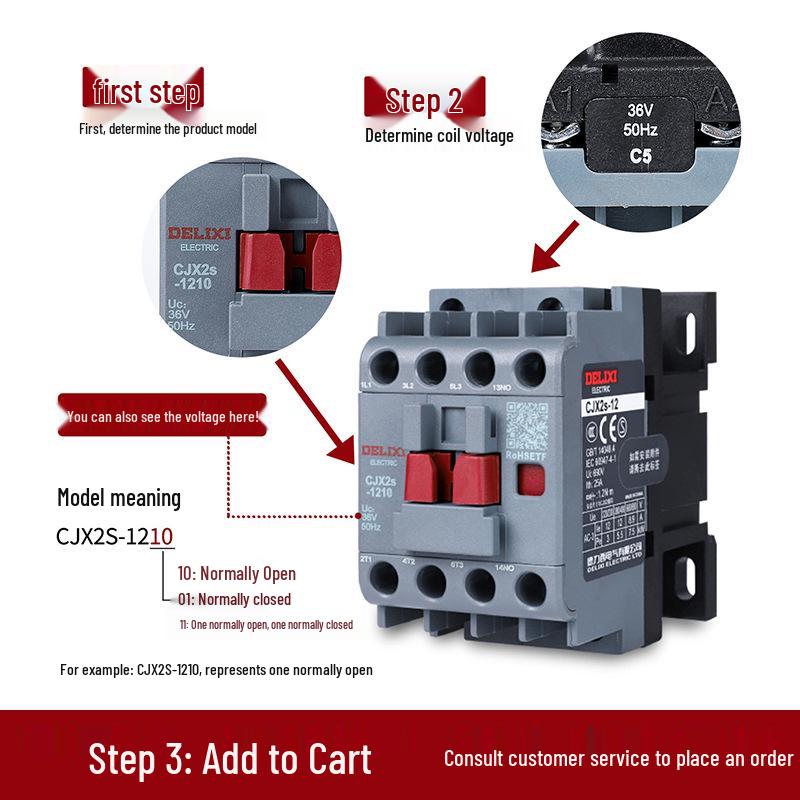 DELIXI CJX2S-3210/3201/3211 AC Contactor (220V/380V/110V/24V/36V)