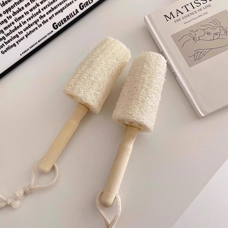 Retro Solid Wood Handle Luffa Dish Brush, Non-Stick Oil Washing, Long Handle for Cups & Pots