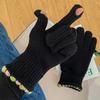 Autumn And Winter  Wool Knitted Gloves Fingerless Women'S Solid Color Warm Windproof Cycling Gloves With Touch Screen