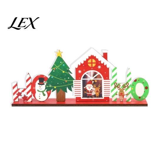Holiday Party Table Decorations Wooden Christmas Ornaments, Tabletop Decoration with Santa Claus Snowman Elk Office Desk Accessories Designs for Home