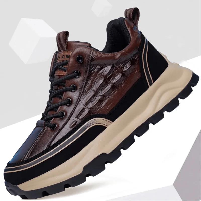 Fashion Discounted new sports shoes for men with anti slip and wear-resistant leather surface and crocodile pattern casual running shoes