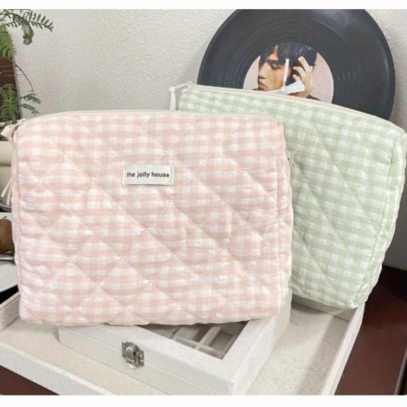 Dámská kosmetická taštička s velkou kapacitou, cestovní úložné tašky, jednoduché kostkované dámské kabelky, růžová plátěná dámská taška