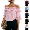 Blusa Estiva da Donna a Spalle Scoperte con Volant e Maniche Corte, Taglio Ampio Casual per Uso Quotidiano e Vacanze