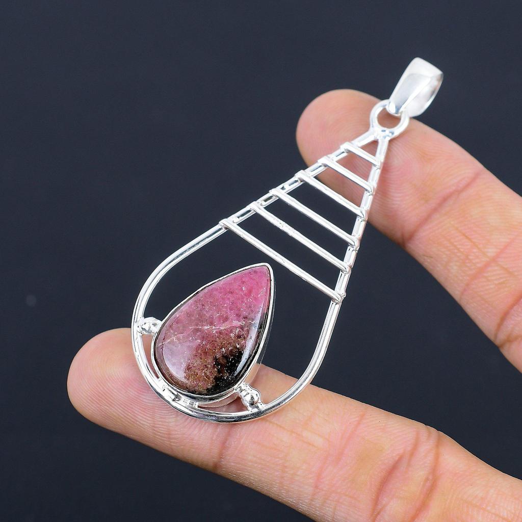 Halloween-Angebot 925er Silber Birne Rhodonit Stein Handgefertigter Boho Anhänger Schmuck