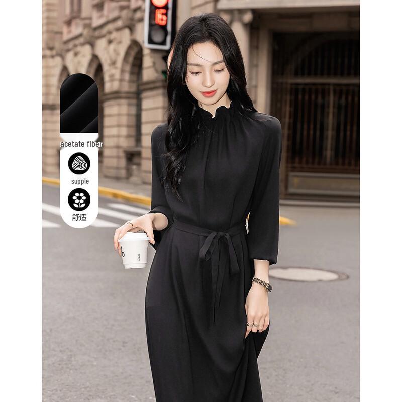 Women's Ruffle Collar Airy Acetate Midi Dress