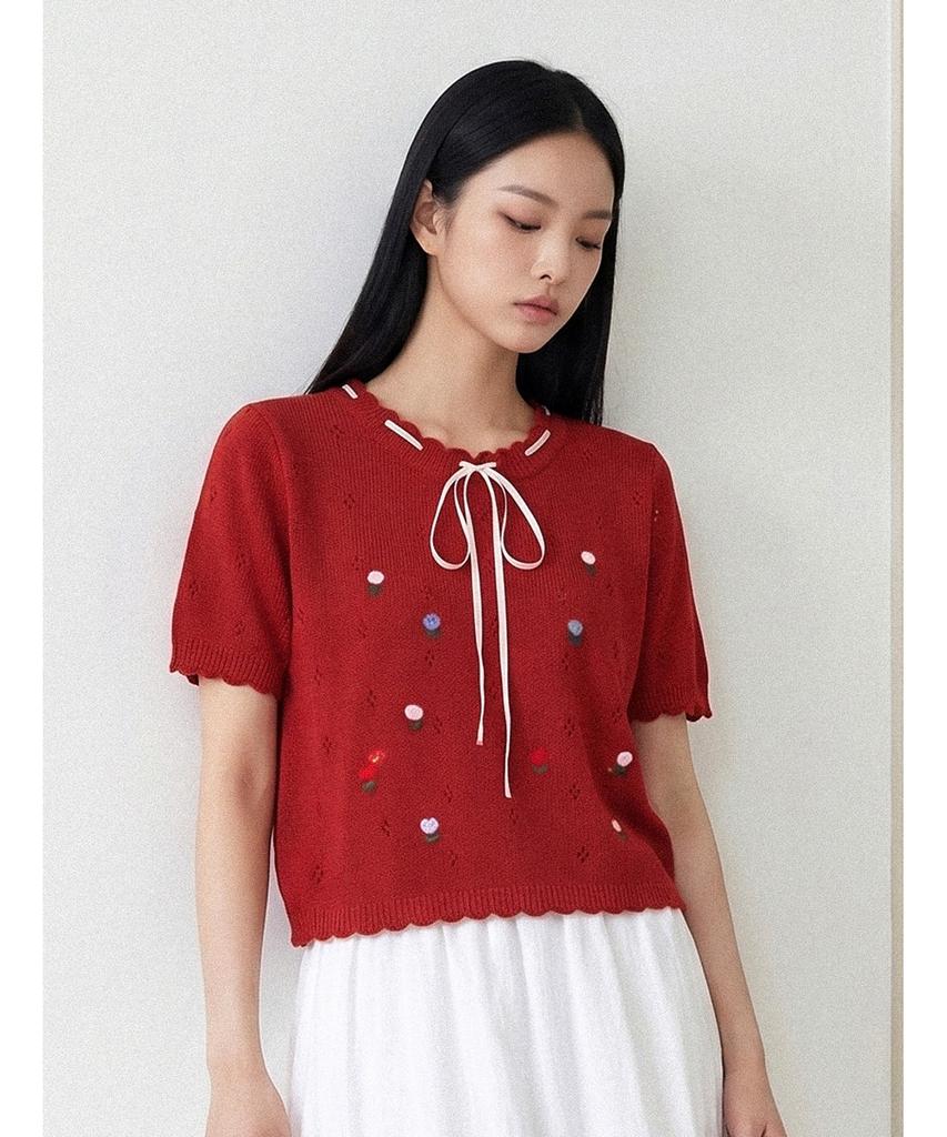 Poebeo21 Lovely Flower Embroidered Ribbon Knit (Ftdbnt041)