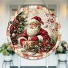 Vintage Santa Claus Pattern Wall Sign Round Wooden Hanging Plaque Home Indoor Holiday Decor Rustic Christmas Door Ornament Xmas Party Supplies