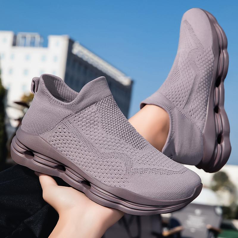 Women's Blue Black Khaki Sport Shoes Men Casual Lightweight Slip On Walking Socks Shoes Couple Jogging Sneakers