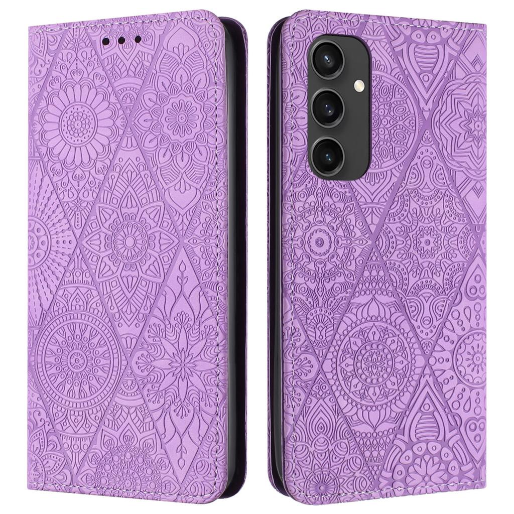 For Samsung Galaxy S24 FE Case Imprinted Flower Wallet Stand Leather Phone Cover