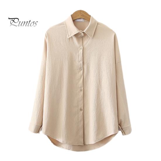 

Женская рубашка с длинным рукавом, однотонная блузка с пуговицами на лацканах, дышащая повседневная рубашка свободного кроя для работы, повседневной жизни, путешествий M хаки