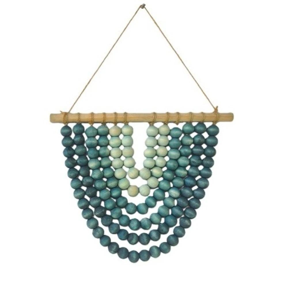 Wood Wall Hanging Pendant Handcrafted Bohemian Wall Decor Creative Beaded Wall Hanging Bedroom синий
