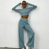 Fashion 2 Piece Lounge Set Women 2026 Slim Fit Knit Top Loose Pants Casual Solid