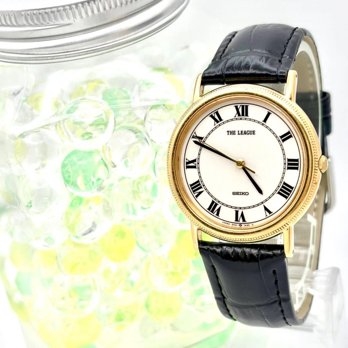 Used [New battery] SEIKO THE LEAGUE Roman Men s Watch Gold 5P31-7A40 700443 New Belt