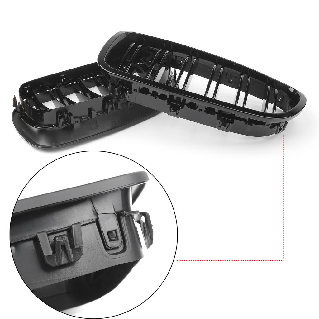 Gloss Black Front Kidney Grille Fit BMW 5 Series F11 F10 2010-2016 Dual Slats