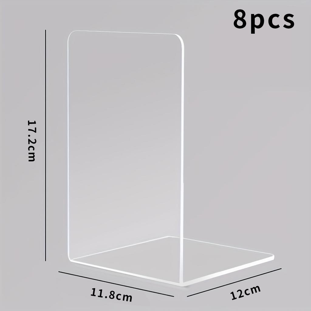 2-8pcs Transparent Acrylic Bookends L-Shaped Desktop Decorative Storage Rack Stable Support Book Stand Easy To Access for Office