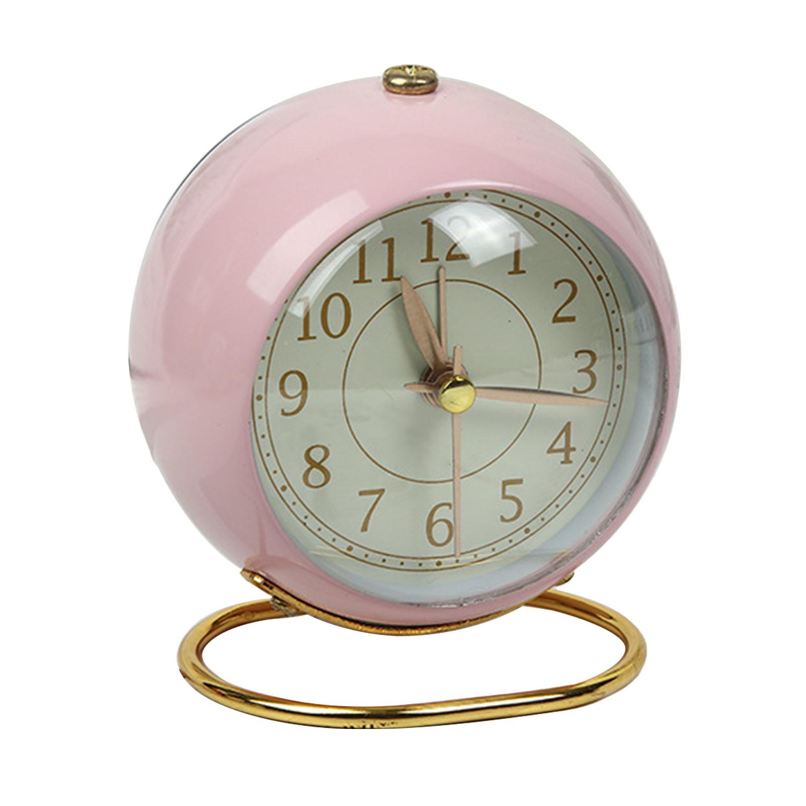 

Простой металлический будильник на батарейках, бесшумный будильник, настольные маленькие часы для студенческого общежития розовый