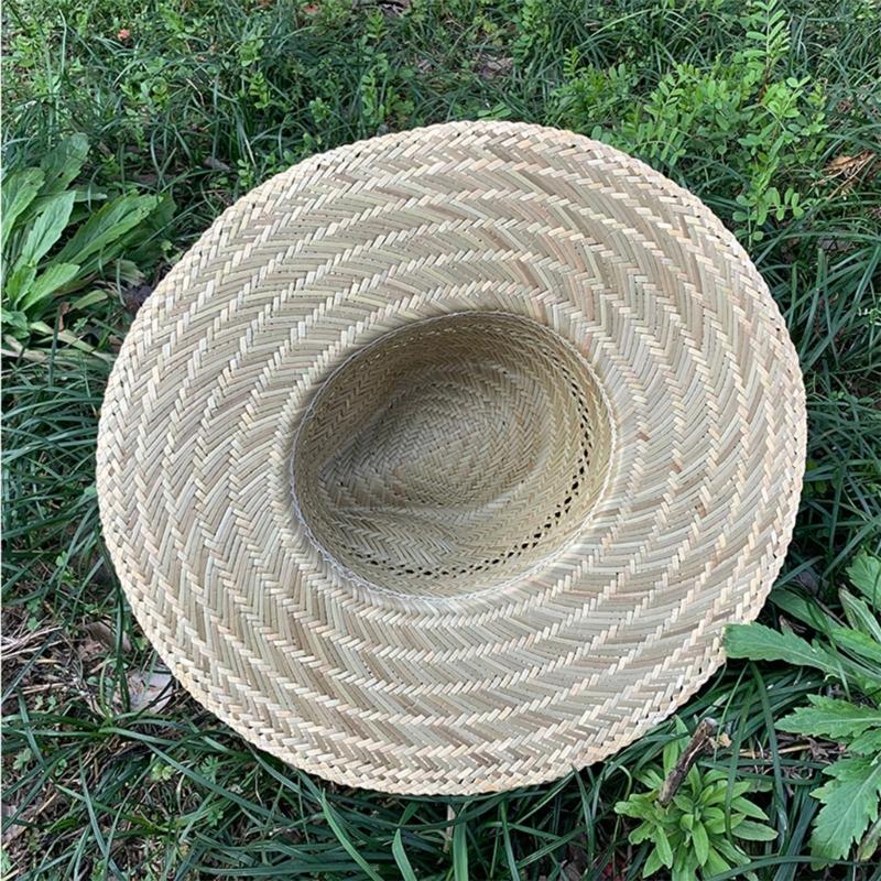 Handmade Straw Hat Wide Border Hat Crochet Travel Bucket Hat Sun Protecting Hat for Adult Children Man Women