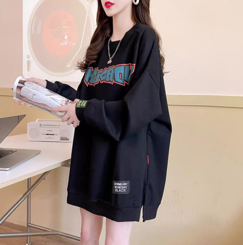 JIYUTOR Long Sleeve Loose Round Neck Pullover Plus Oversized English Stylish Korean Loose Fleece Size Women's Sweatshirt, Fit, Hoodie, Size,