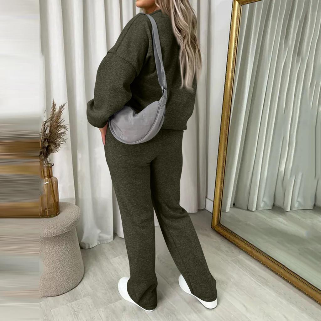 Women's Fashion Two-piece Solid Color Long-sleeved And Zipped Sweatshirt Trousers Casual Set