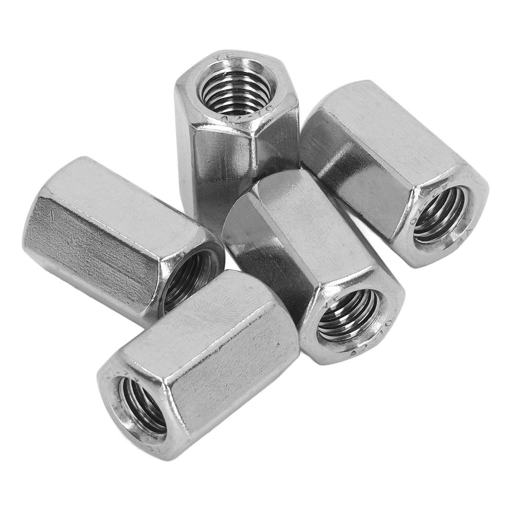 5PCS Hex Connection Nut M12 X 1.75 19 L30mm Stainless Steel Rustproof 6 Sides Long Rod Nut for Installation