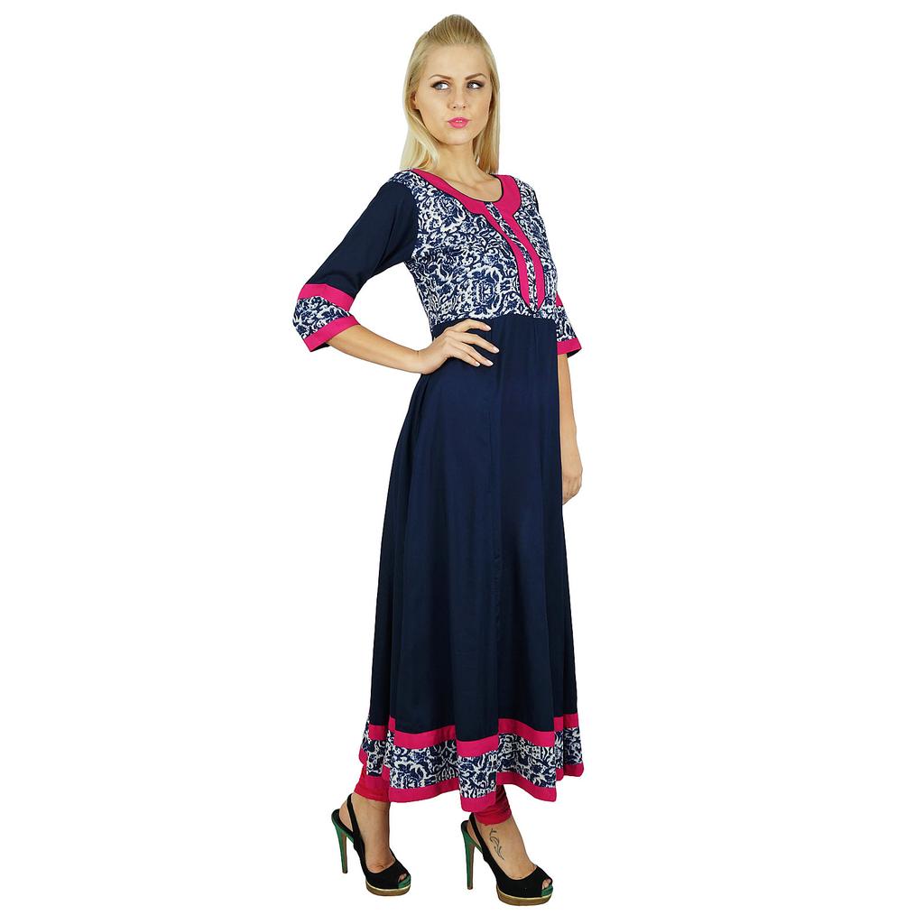 Bimba Women Long Dress Classic A Line Cotton Kurti Anarkali Blouse