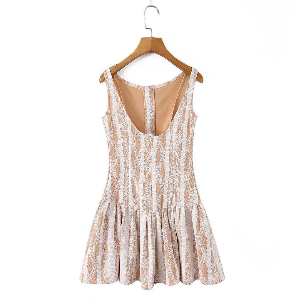 French Retro Sleeveless Lace Patchwork Slim Short Dress - Autumn 2025 Collection