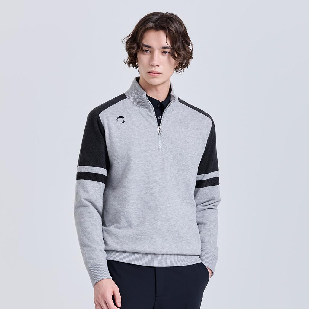 CHALLENGER Men'S Soft Touch Windproof High Neck Half-Zip Knit Pullover Melange Grey