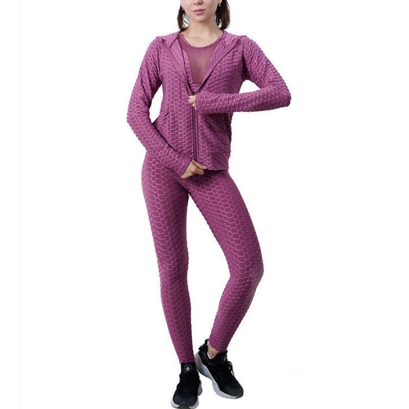 

Nessaj Женщины Йога Набор Молния с капюшоном с длинным рукавом Фитнес Одежда Высокая талия Леггинсы Спортивный костюм