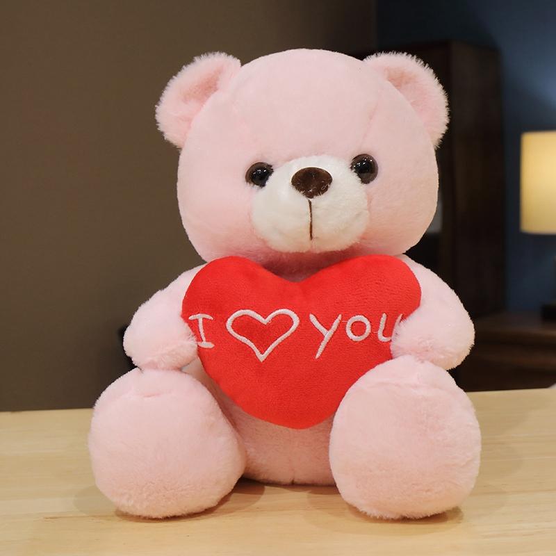 28CM Lovely Teddy Bear Plush Toys Cute Bear Holding Heart I Love You Stuffed Doll Girls Lovers Valentine s Day Gift розовый