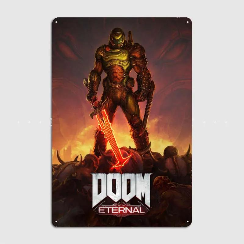 Dooms Poster Heimdekorationszubehör Spielschilder Wandkunst Vintage Metallblechschild für Gamer-Zimmer Wanddekoration Hausdekor
