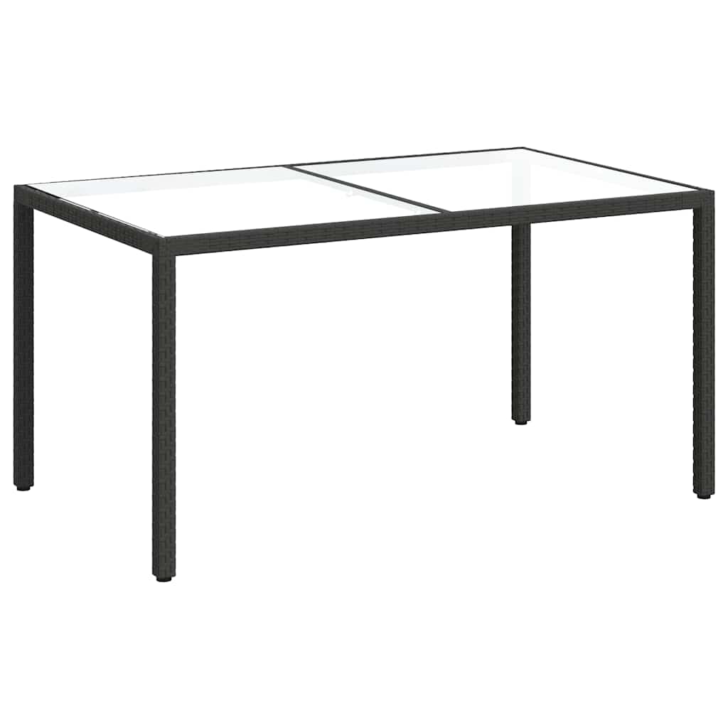 Garden Table 150x90x75 cm Tempered Glass Poly Rattan Black