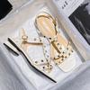 Women Modern Sandals Summer New Luxury Beautiful Rivet Band Leather Casual High Heels Shoes Sweet Pumps Big Size
