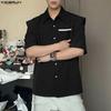 INCERUN Oversized Men Lapel Neck Short Sleeve Fake Two-piece Casual Shirts Tops