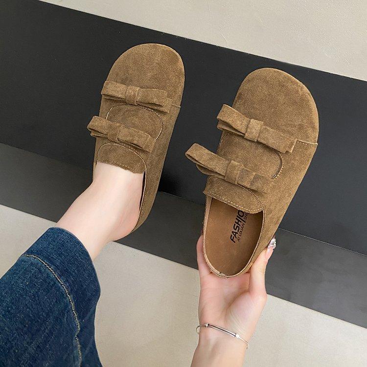 Baotou Half Slippers Women's Summer Wear 2025 New Bow One Pedal Muller Casual Flat-bottomed Cool Slippers Women