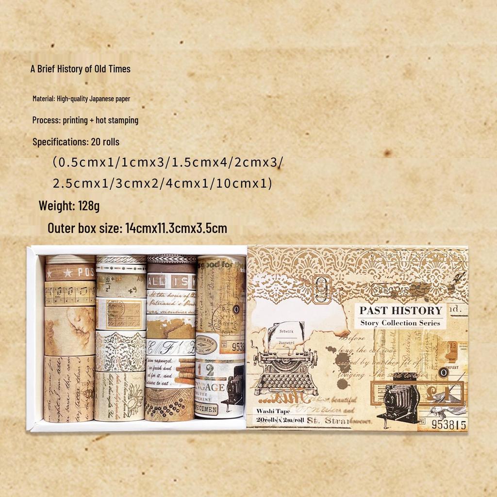 AGUGU Story Collection Gold Foil Retro Journal Washi Tape & DIY Decorative Stickers Set