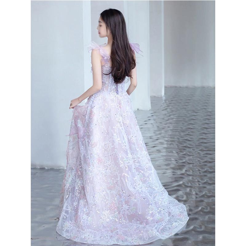 Purple Heavy Industry Evening Dress Female Birthday Bar Mitzvah Art Examination Fairy Temperament Celebrity Engagement Princess Dress Bridal 