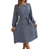 Women's Casual And Fashionable Long Sleeved Floral Print Pleated Skirt Dress Dress